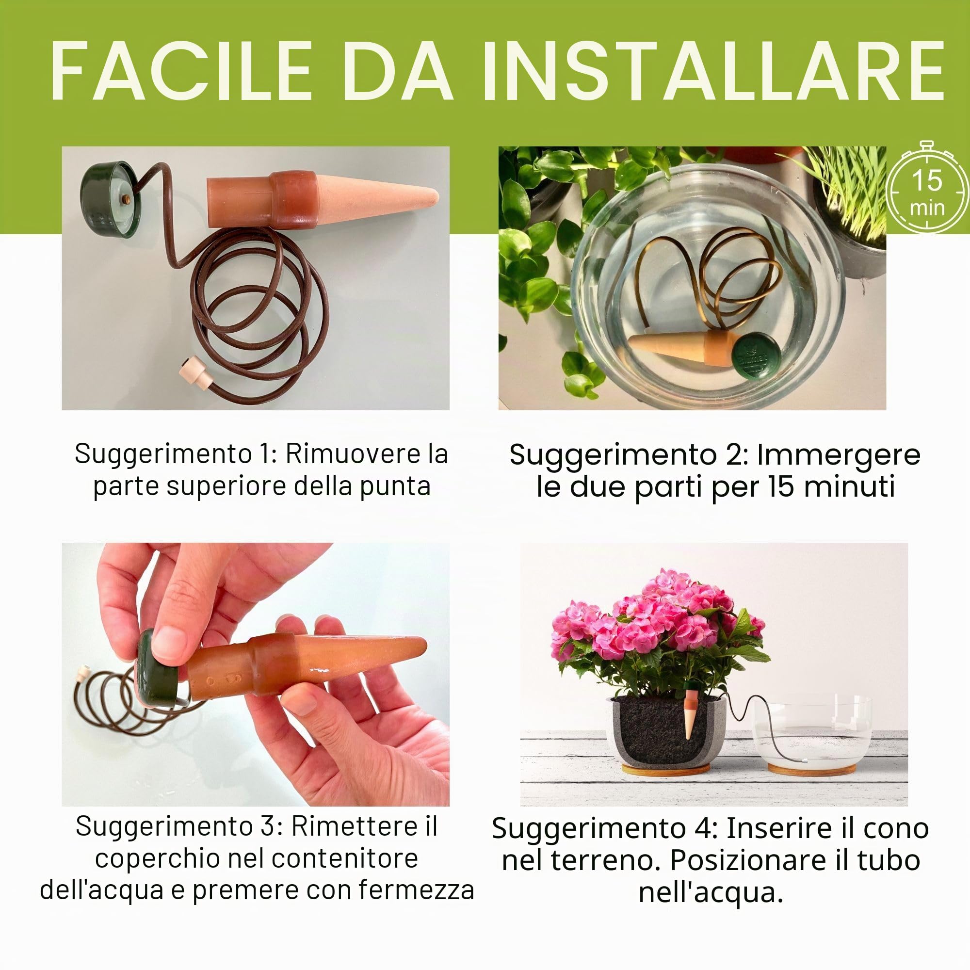 Blumat Coni di irrigazione per piante da interno ed esterno, sistema di irrigazione a goccia automatico per piante in vaso, aiuto per la cura delle piante da interno (confezione da 12)