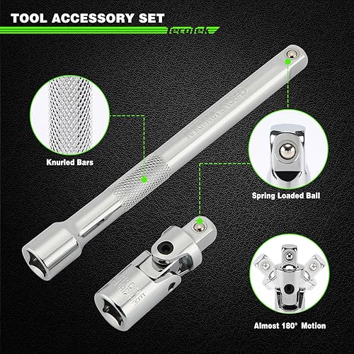 Miniatura 4 de TecoTek Juego de llaves de bujía de 11 piezas con mango de trinquete de 38 pulgadas, separador de bujías, junta universal y barra de extensión, 58