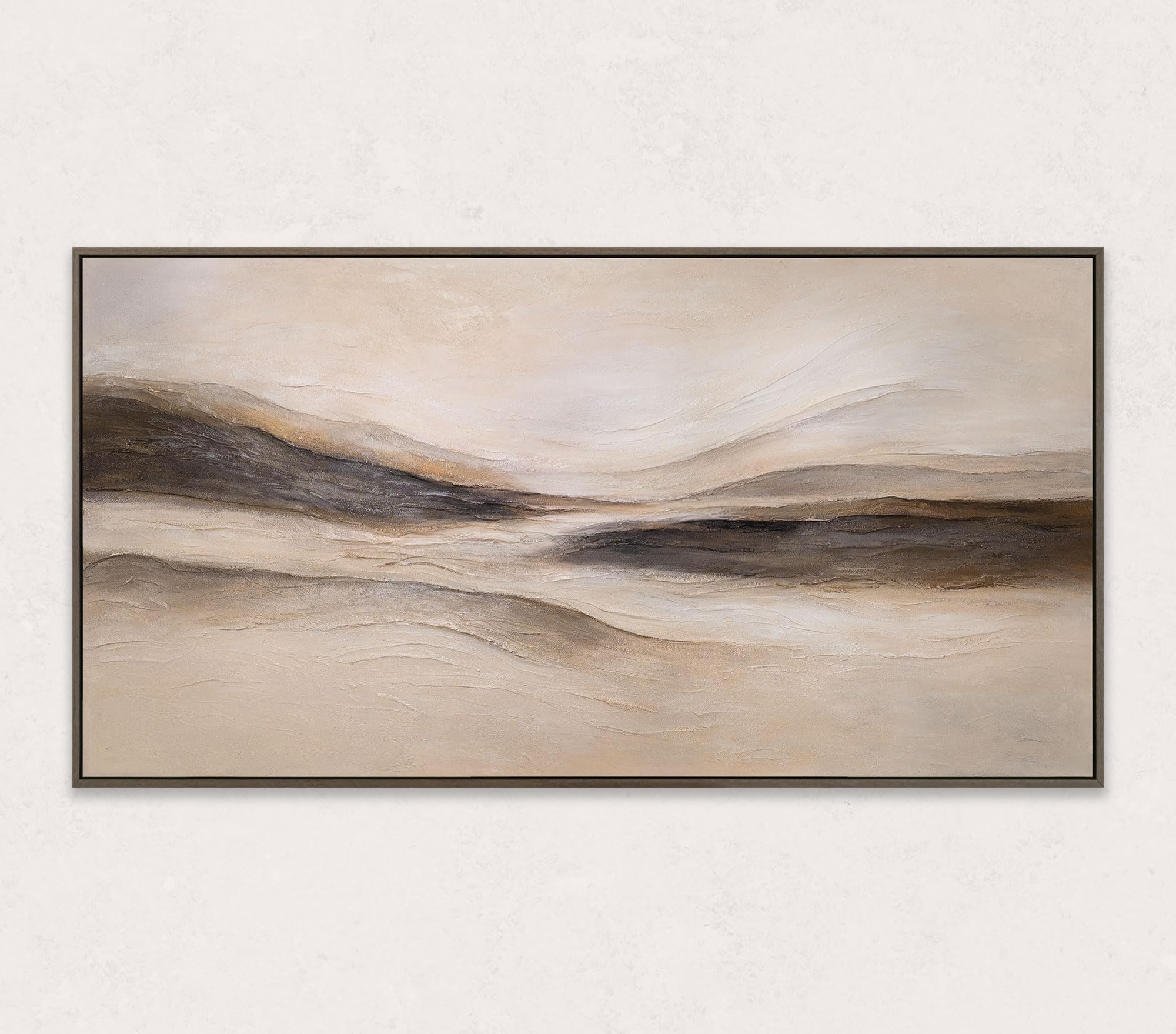 Abstrakt Braunbeige Acryl Gemälde auf Leinwand mit Rahmen 160x80 cm handgemalt Wandbild