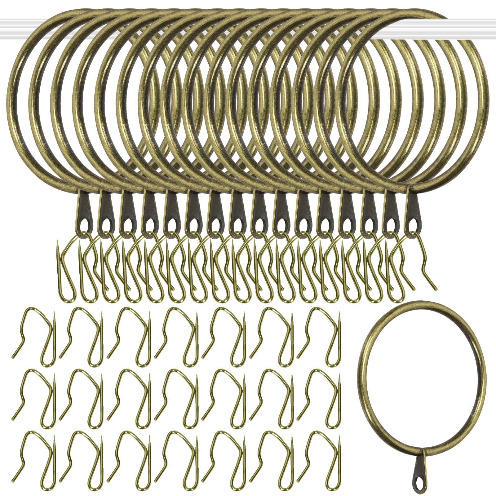 Glarks 30 Sets 50mm/2inch Verdigris Metal Drapery Curtain Hanging Rings Set, includes 30pcs Curtain Rings and 30pcs Drapery Pin Hooks, Drape Sliding Eyelet Rings for Sliding Window Bathroom Door