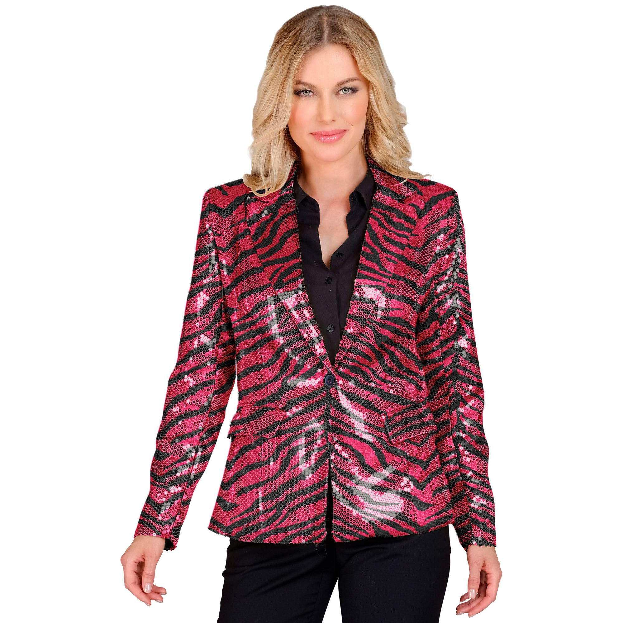 WIDMANN - Party Fashion Women's Zebra Print Disco Fever Striker Animal Print Sequin Blazer Jacket