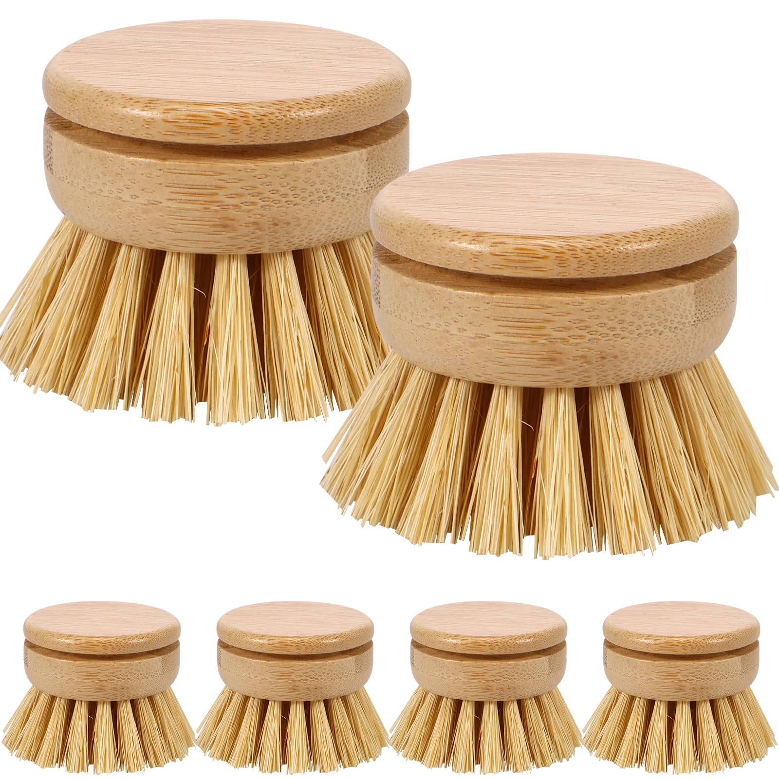 6 cabezales de repuesto para cepillos de bambú para platos, cepillos de madera para limpieza, cabezales de fregado de madera para cocina, recambios de cerdas naturales para platos y ollas, ecológicos.
