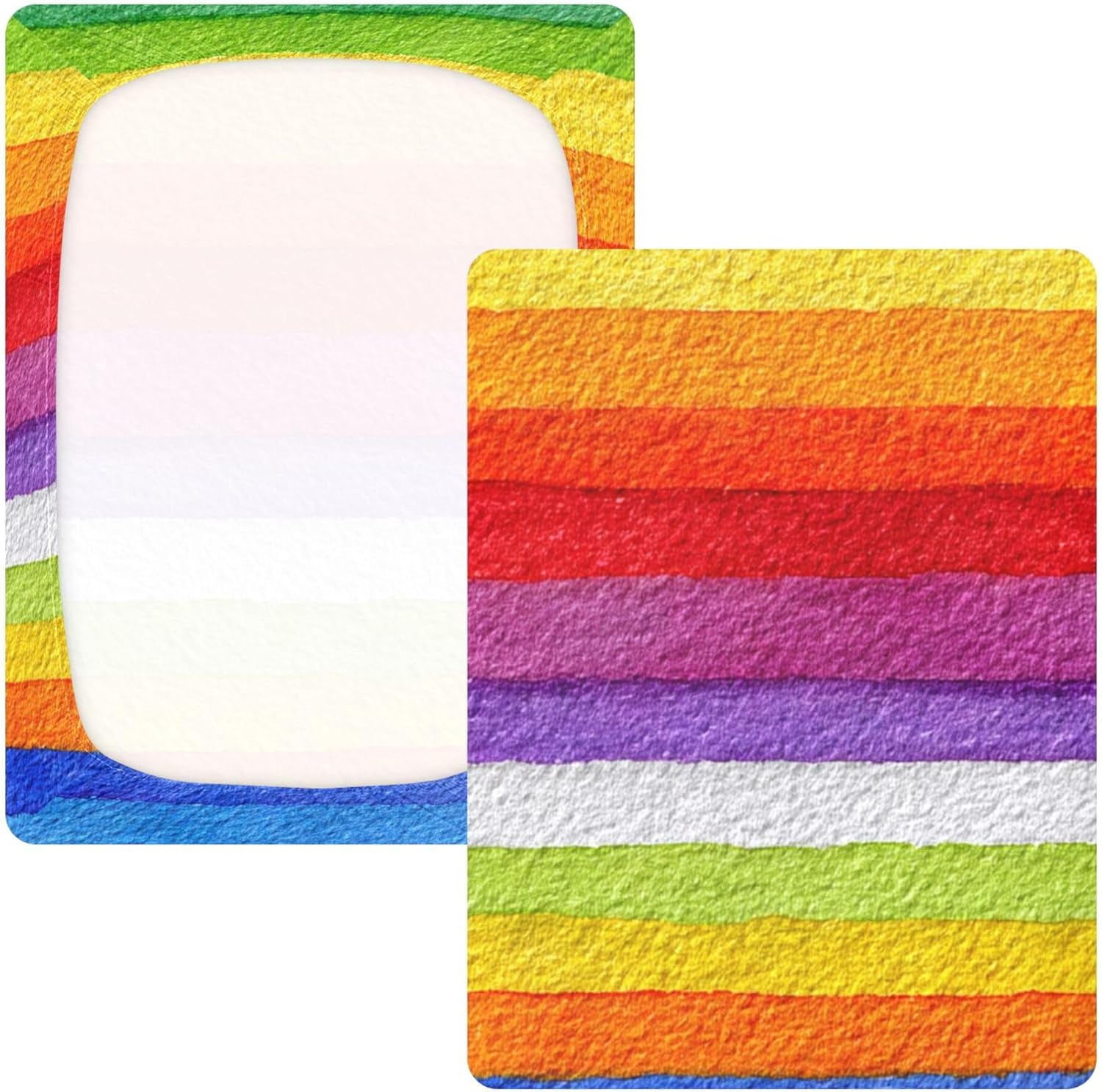 Rainbow Stripes Watercolor Crib Sheets Soft Breathable Fitted Cotton Baby Crib Sheets Mattress Cover for Girl Boy, 52" x 28" x 9"