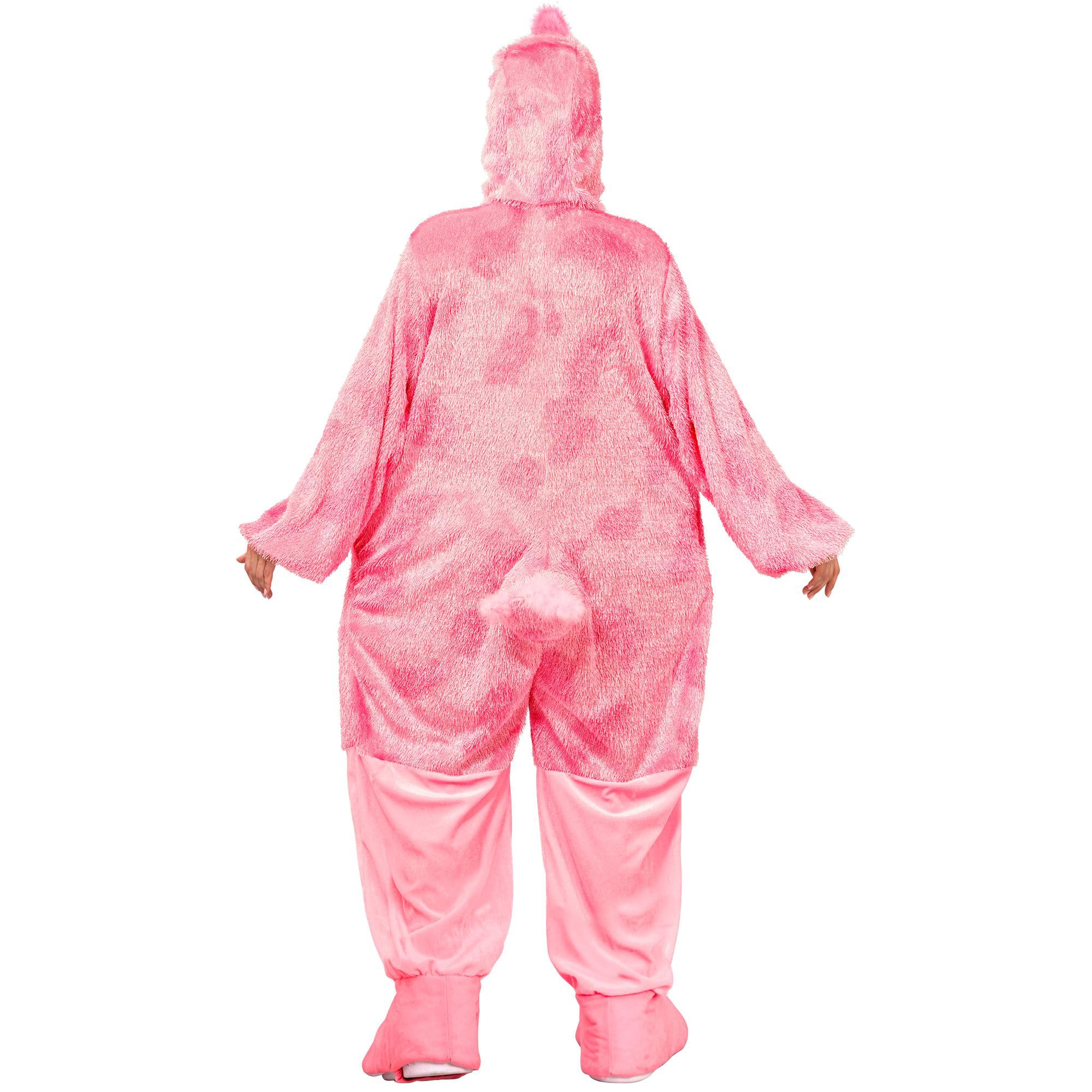 W WIDMANN MILANO Party Fashion - Funny Flamingo Kostüm Erwachsene | Overall mit Kapuze und Flamingo-Kopf für Damen und Herren, Plüschkostüm für Karneval, Mottopartys