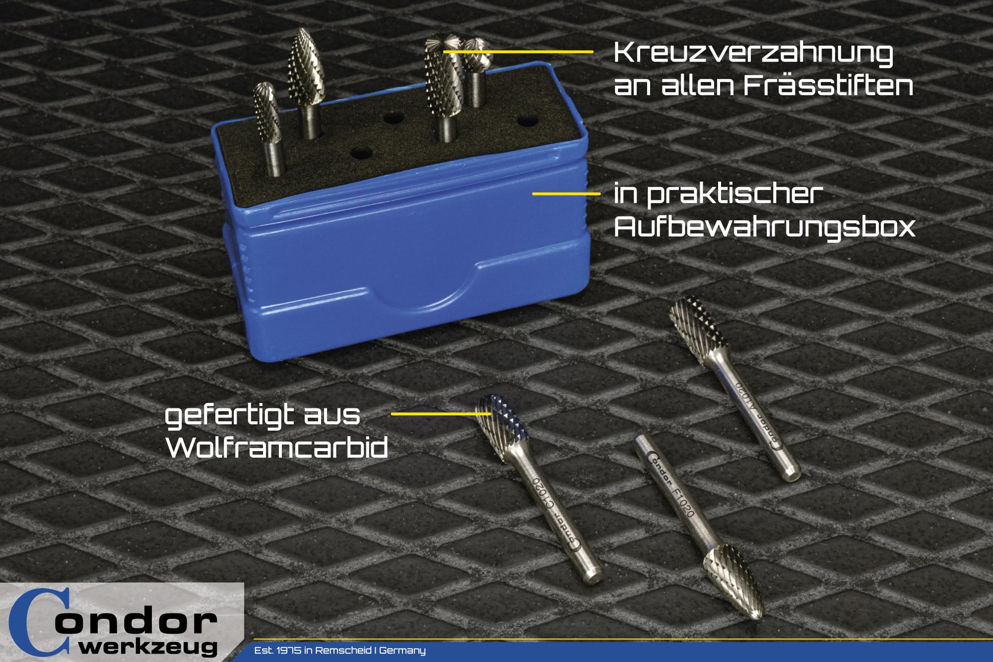 CONDOR Werkzeug 9817 | Hartmetall-Frässtift-Satz Rotationsfräser | 7-teilig | Wolfrahmstahl | ø 6 + 10 mm | Schaft 6 mm | geeignet für Holzbearbeitung, Schnitzen, Metallpolieren, Gravieren und Bohren