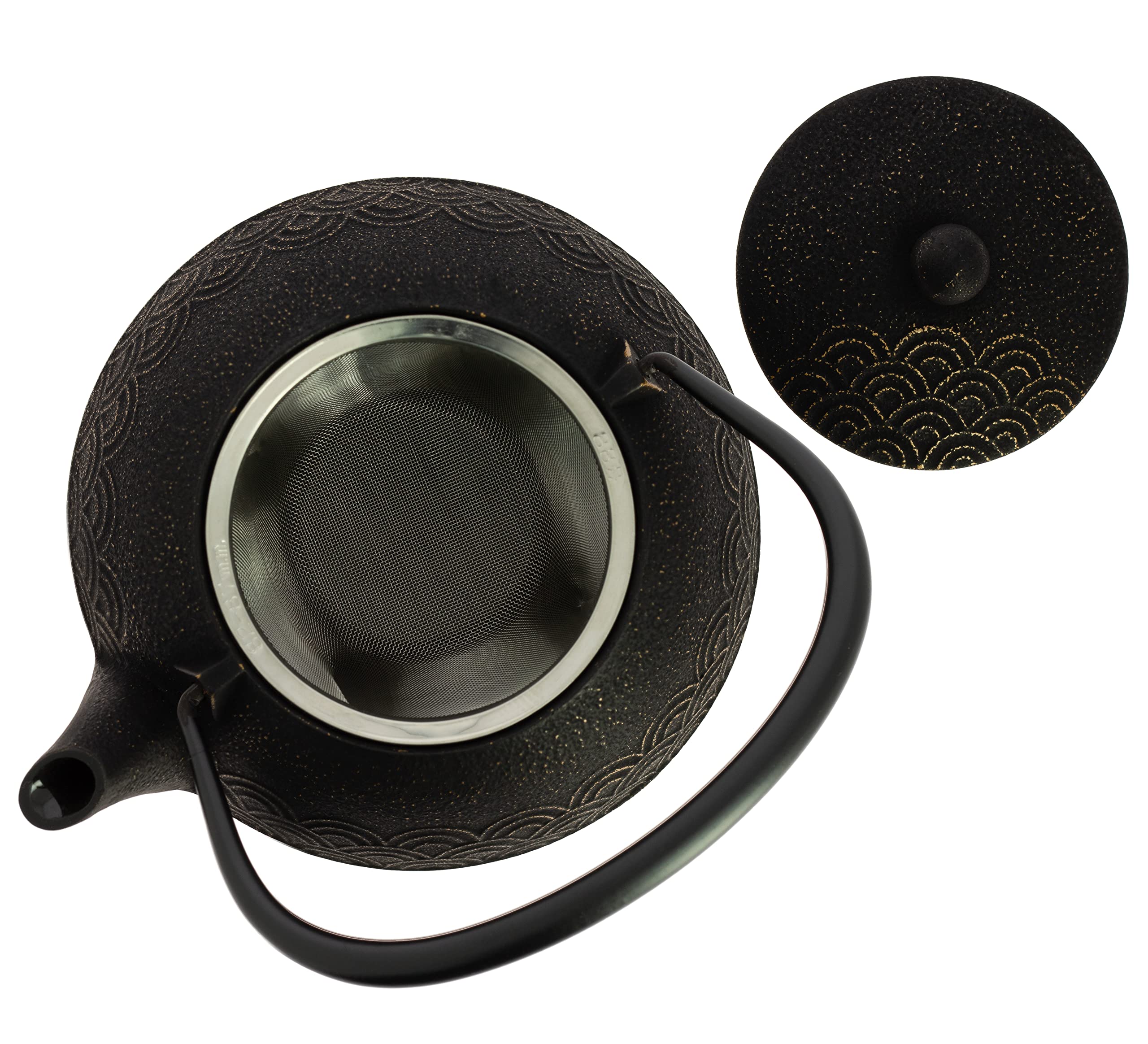 Iwachu Nanbu Tekki Théière Seigaiha Noir/Doré 900 ml - Fer coulé du Japon