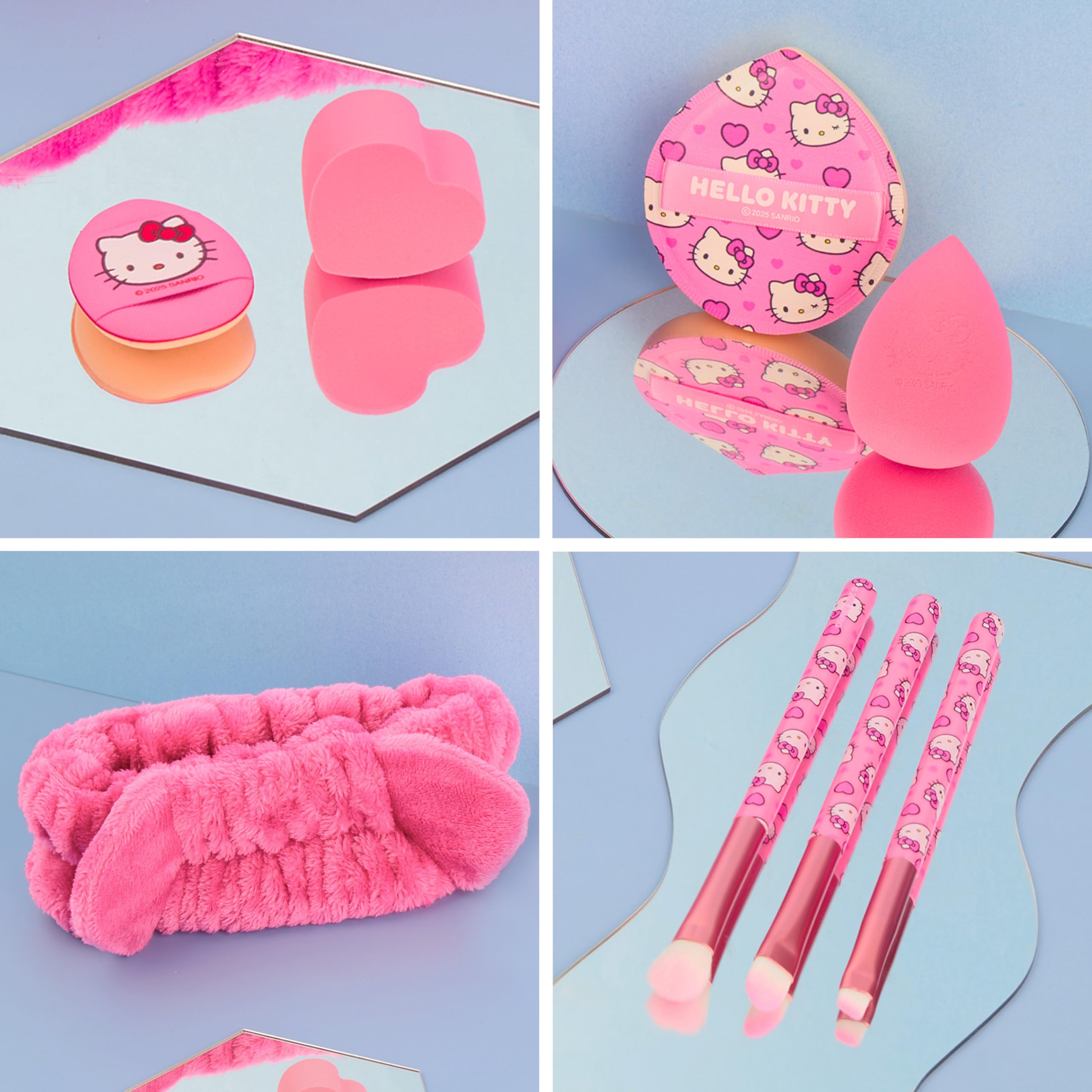 Get Trend Hello Kitty Sanrio Makeup Brushes & Beauty Tools Set, 10 Pcs with Powder Puff Fluffy Headband Beauty Sponge Eyeshadow Brushes, Gifts for Her (Pink Hello Kitty) - Image 3