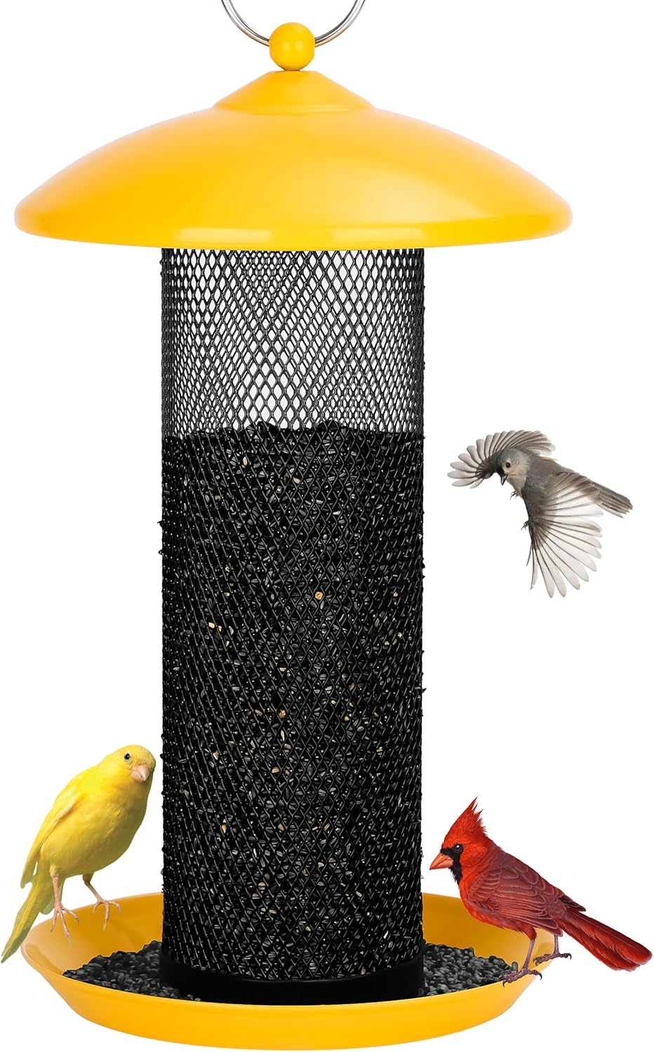 Gtongoko Finch Bird Feeders for Outdoors 2.5 LB Capacity Squirrel Proof Metal Tube Bird Feeders Thistle & Nyjer Seed Hanging Feeder, Yellow, 1 Pack Yellow 0.24" Mesh
