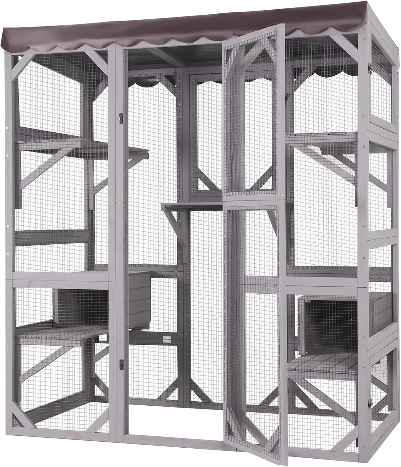 Catio Outdoor Cat Enclosure, 4 Tiers Outdoor Cat House with Wheels, Kitty Cages Indoor Large Window Catio -Waterproof Roof