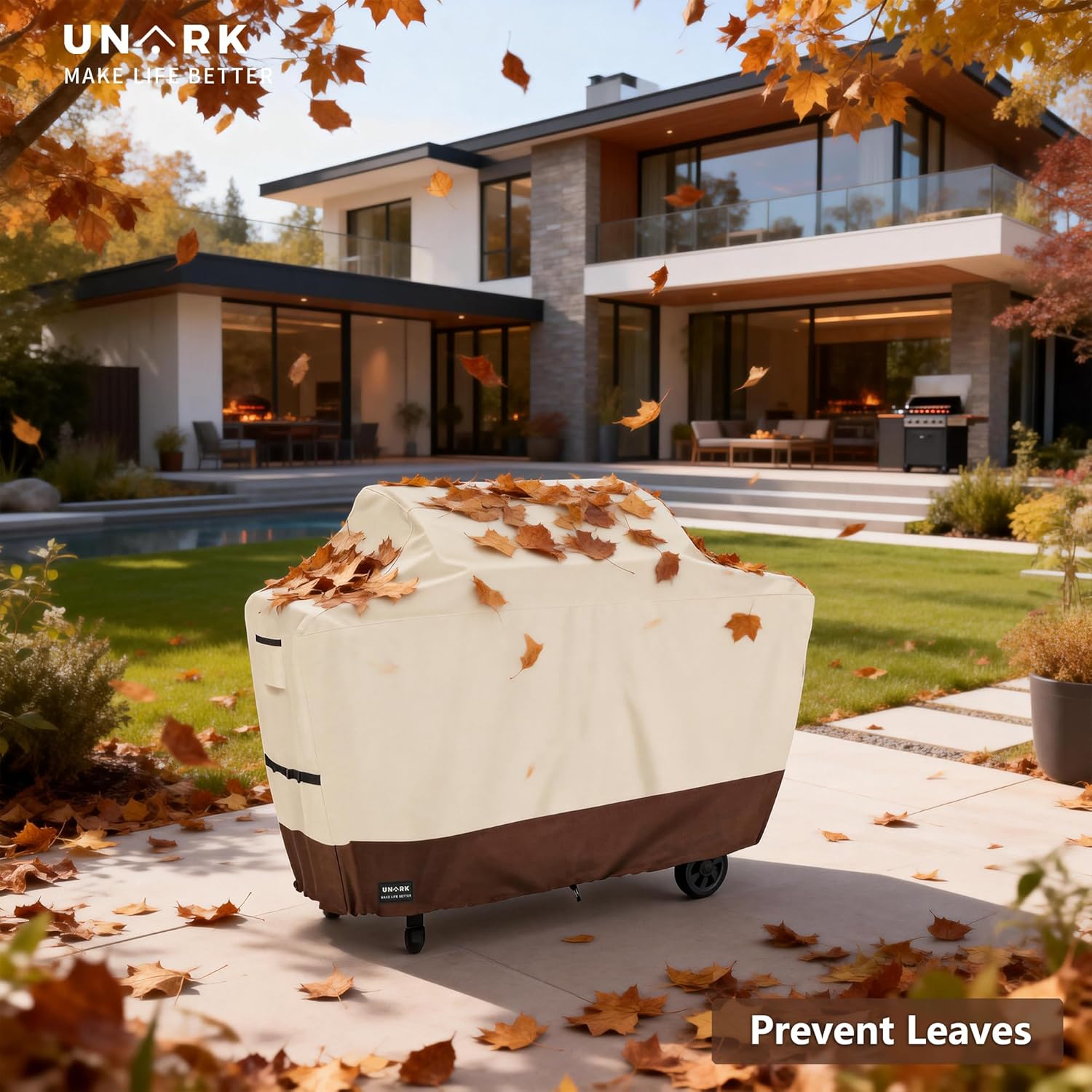 52 Inch Grill Cover for Outdoor Grill Covers Heavy Duty Waterproof Compatible with Weber Grill Covers 2-4 Burners Barbecue Grill Cover Series 52" L x 24" W x 42" H Beige and Brown