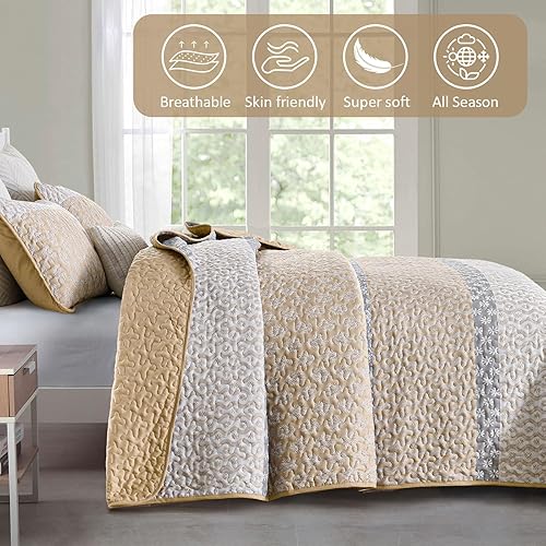 Miniatura 10 de Cottolester Juego de edredón Aqua tamaño Queen bohemio a rayas, juego de ropa de cama de microfibra suave y ligera de 96 x 90 pulgadas (3 piezas)