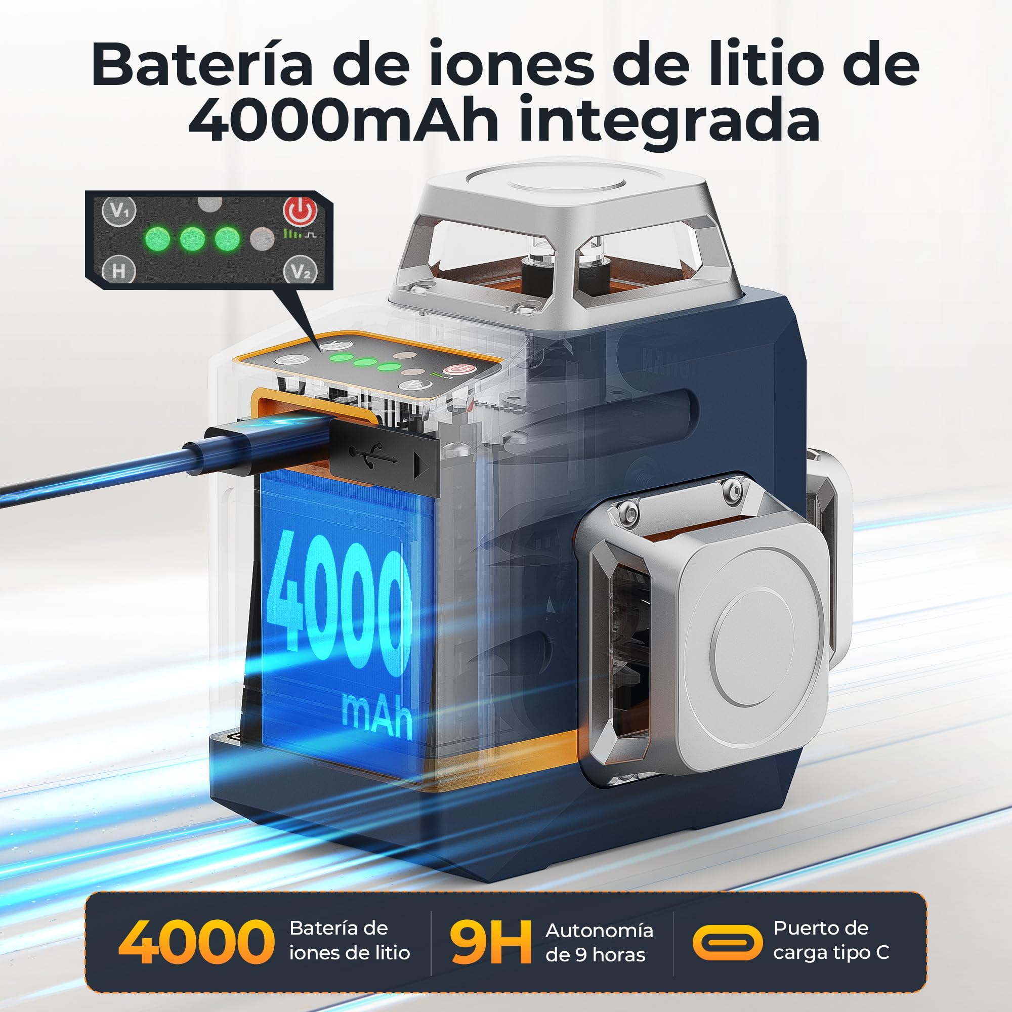 CIGMAN CM701 Nivel Láser de Línea, Autonivelante 360 Grados, 3x360°, 3D Nivelador, 30M Alcance, Con Control Remoto, Doble Soporte, Estuche acolchado, Batería Recargable, IP54