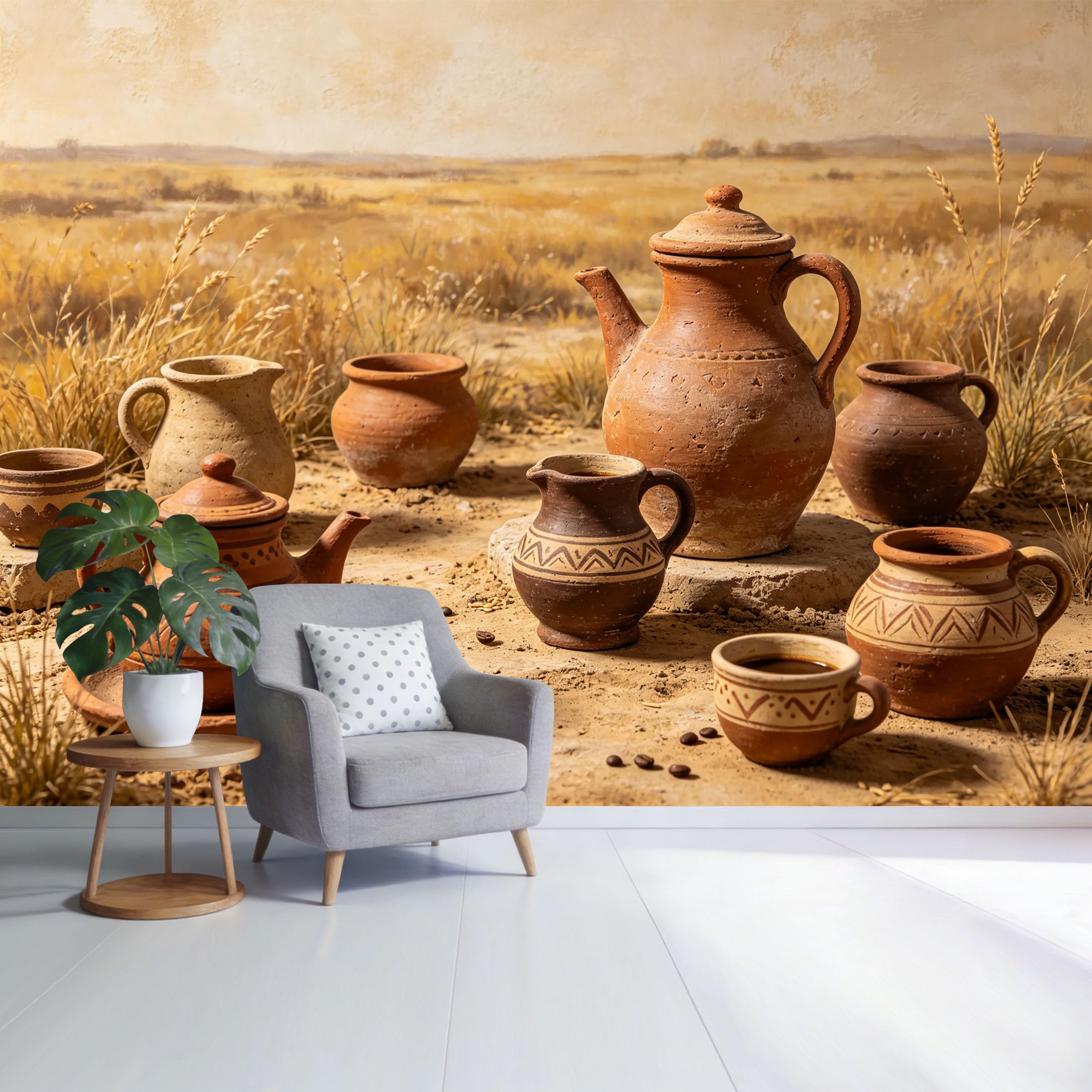 Custom Size Wall Mural Rustic Clay Pottery Still Life Desert Landscape Farmhouse Vintage Style SelfAdhesive Wall Fabric Removable Wallpaper for Home Office Decor