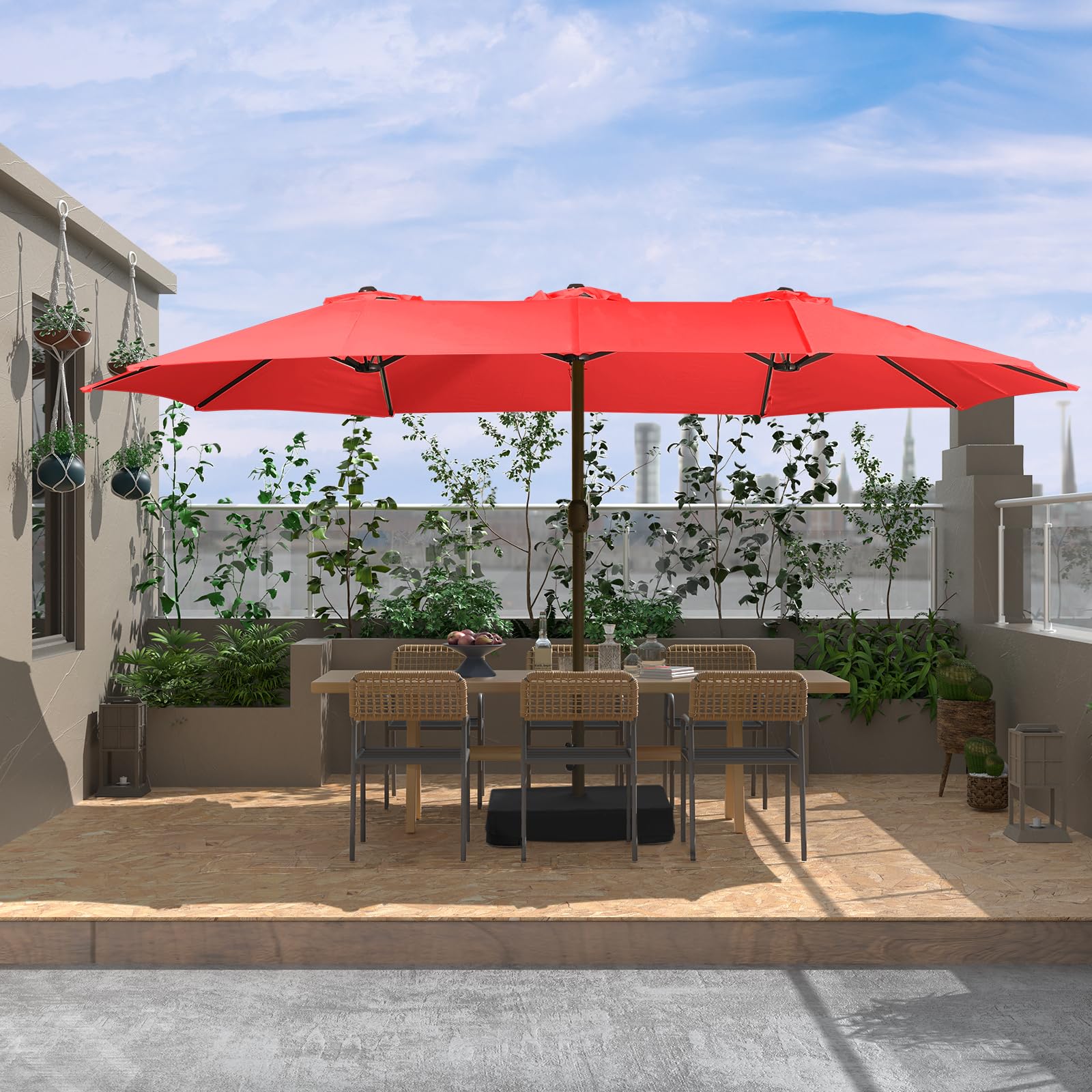 BPS 15FT Double Sided Patio Umbrella Dining Table Outdoor Market Umbrella with Base Stand for Garden, Pool, Yard-Venetian red