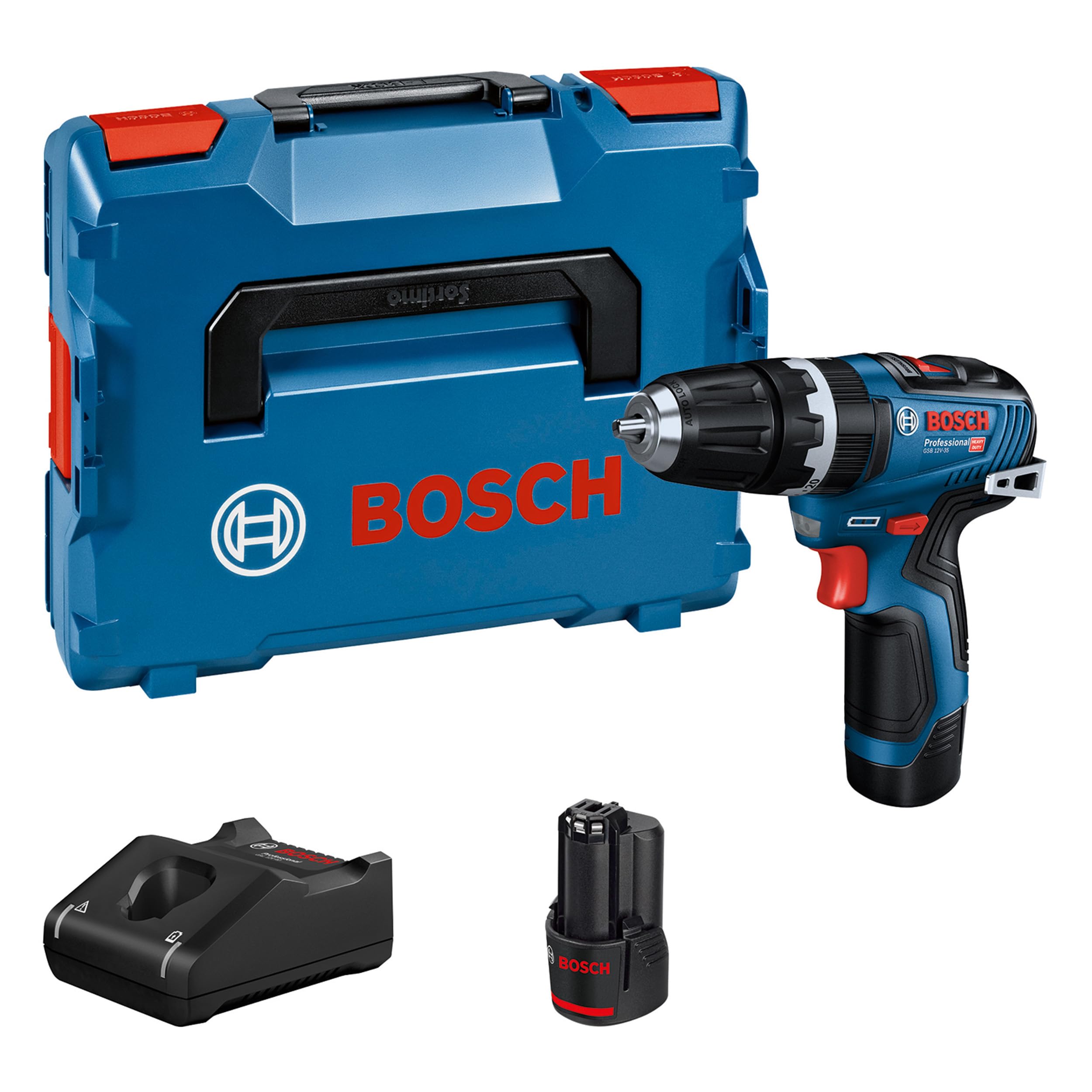 Bosch Professional Black 12V System Gsb 12V-35 Cordless Combi Drill (Torque Hard/Soft 20/35 Nm, Incl. 2 X 3.0 Ah Batteries, Gal 12V-40 Charger, L-Boxx 102)