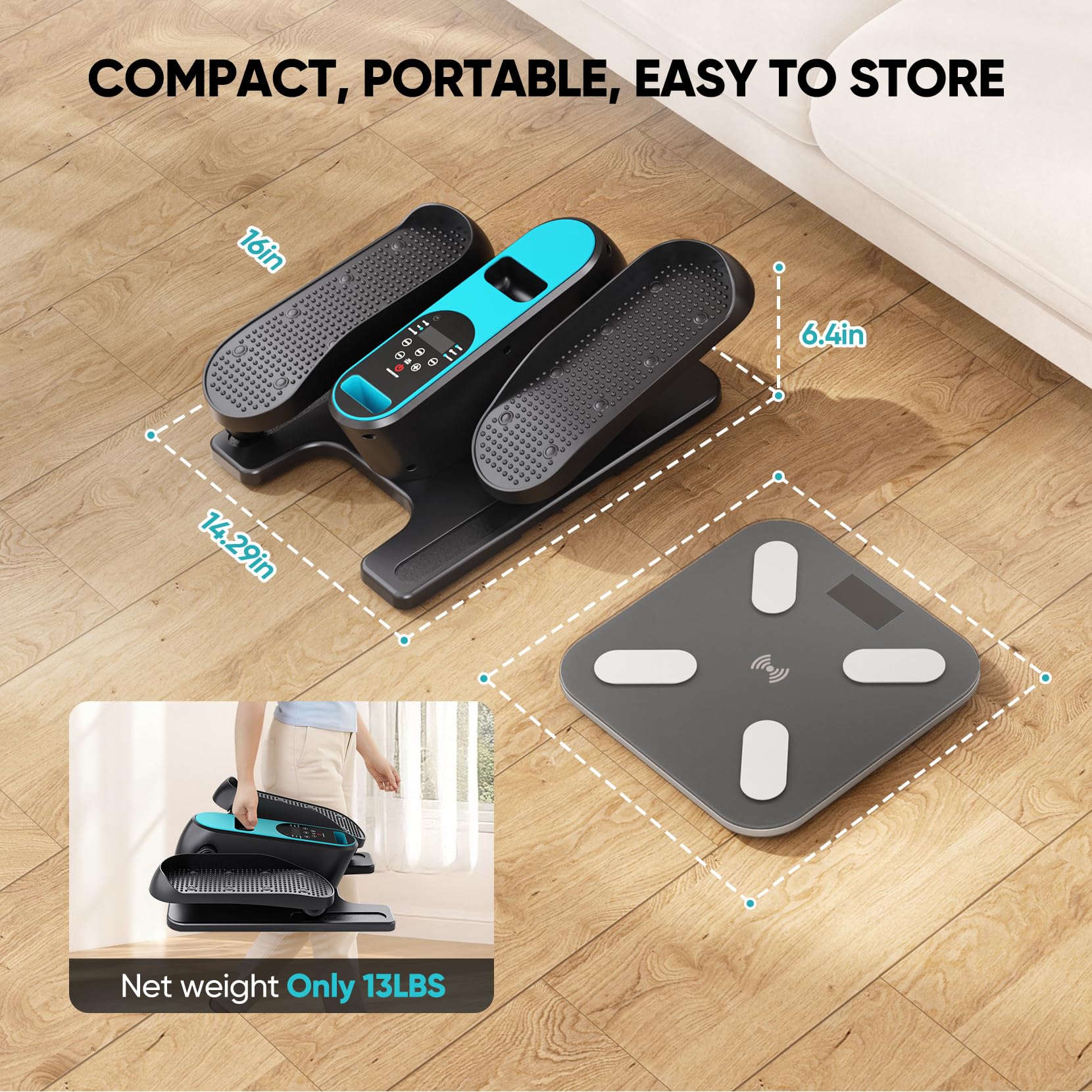 Dripex Mini Eliptica Electrica, Pedaleador Electrico Silencioso con 12 Niveles y 6 Programas, Panel LCD y Control Remoto, Elipticas Fitness Casa Compacta y Portátil