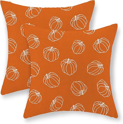 AEIOAE Juego de 2 fundas de almohada de otoño de 18 x 18 pulgadas, fundas de almohada de calabaza blanca y naranja quemada, fundas decorativas de