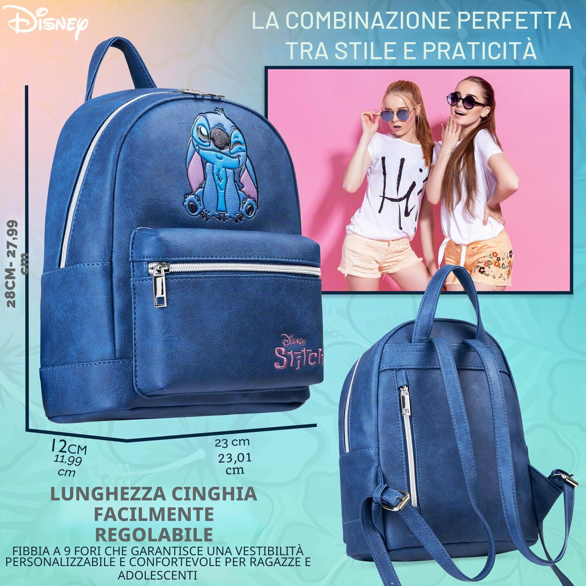 Disney Stitch Zaino Donna Zainetto Ragazza Adolescenti Mini Zaino da Viaggio Ecopelle Borsa a Tracolla Moda Regali per Lei
