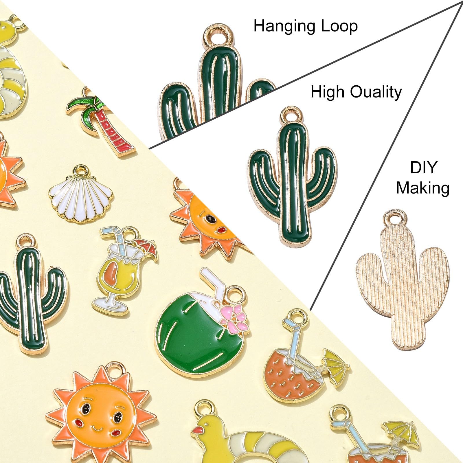 Stiesy 40Pcs 8 Styles Enamel Beach Charms Summer Charm Pendant Shell Cactus Coconut Tree Sun Charms for Jewellery Making Bracelet Necklace Crafting Earring DIY - Image 3