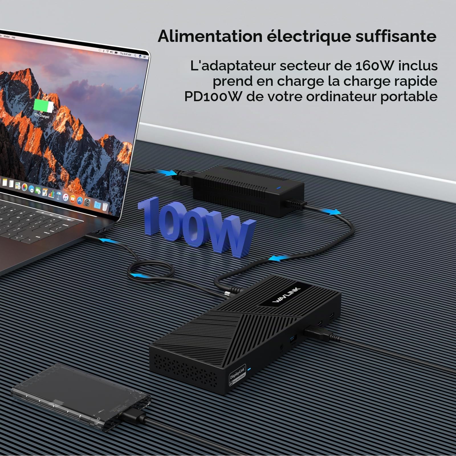 WAVLINK Station d'accueil DisplayLink USB-C 15 en 1, compatible avec MacBook Neo, Triple moniteurs 4K (3 x HDMI + 2 x DP), 100 W PD, 10 Gbit/s, Gigabit LAN, audio/micro, pour Windows et Mac (avec M1