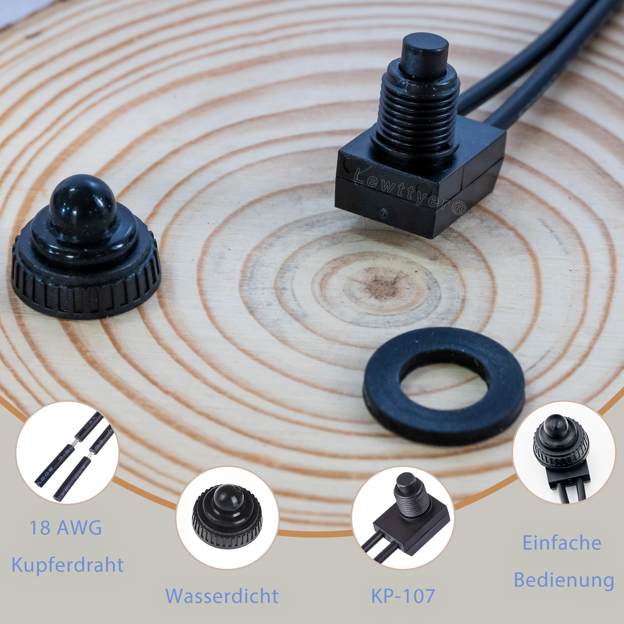 Lewttyer wodoszczelny mikroprzełącznik 12 V, 2-biegunowy, z przewodami 11 cm, 18 Awg (4 sztuki)