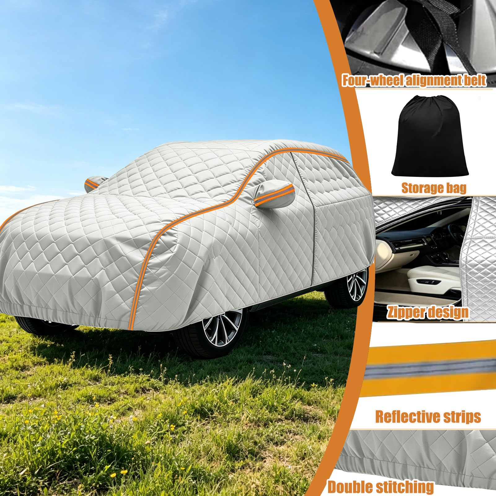 Telo Auto copriauto Antigrandine per Volkswagen Touran 2010-2015,Grandine Vento Antipolvere,Auto Imbottito Copri Macchina Resistente ad Neve Ghiaccio Gelo Sole Tissu en Coton Epais