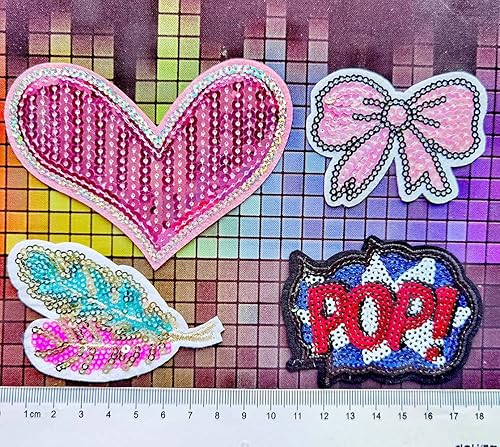 Miniatura 5 de Qingxi Charm 32 piezas de lentejuelas de estilos surtidos para coser o planchar en parches bordados para ropa, vestido, sombrero, pantalones,