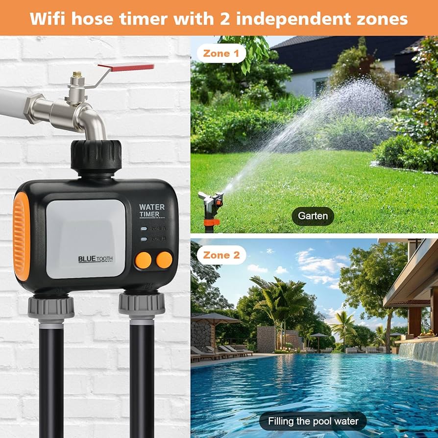 Sprinkler Timer, Smart Schlauch Wasserhahn Timer, Remote APP Control, Unterstu00fctzung Alexa Voice Control, Outdoor Schlauch Timer Fu00fcr Garten Rasen Pflanzen, Bewu00e4sserung Timer Fu00fcr Blumenbeet