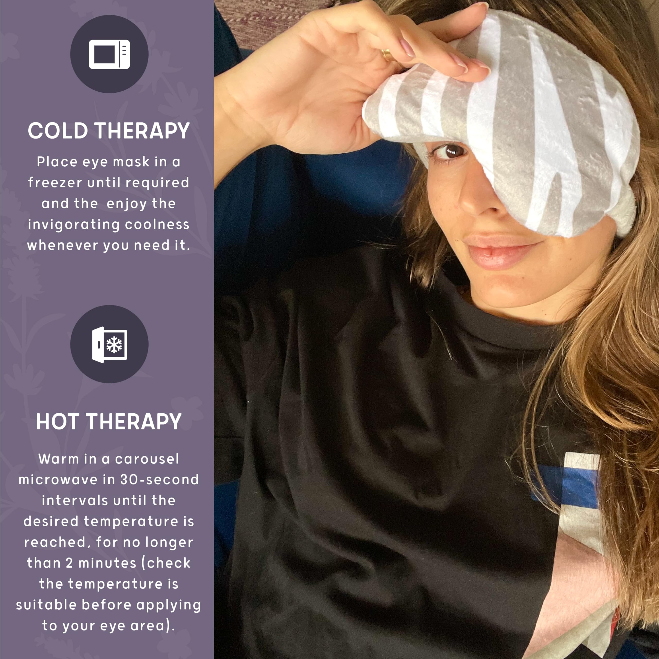LEVEL Deep Therapy Lavender Weighted Wheat Eye Masks – Microwaveable & Freezable – łagodzące bóle i stres – Migraines, Anxiety & Tension, Nadruk zebry