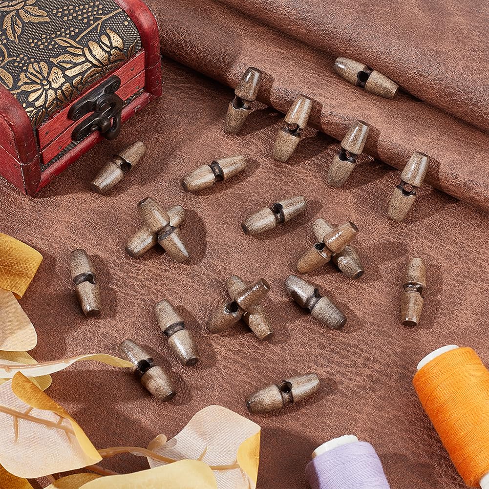 UNICRAFTALE 50Pcs 30mm Wooden Buttons Wooden Coat Horn Buttons 1-Hole Wood Toggle Buttons Wooden Vintage Coat Button for Sewing Clothing Accessories Handmade Ornament DIY Coffee - Image 2