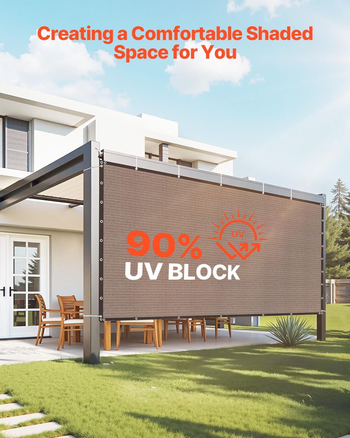 VEVOR Voile d'ombrage 90%, 2440 x 3660 mm, Filet d'ombrage avec œillets en Acier INOX, Toile de Protection en PEHD Haute densité 140 g/m², pour extérieur, terrasse, Jardin et arrière-Cour, Marron