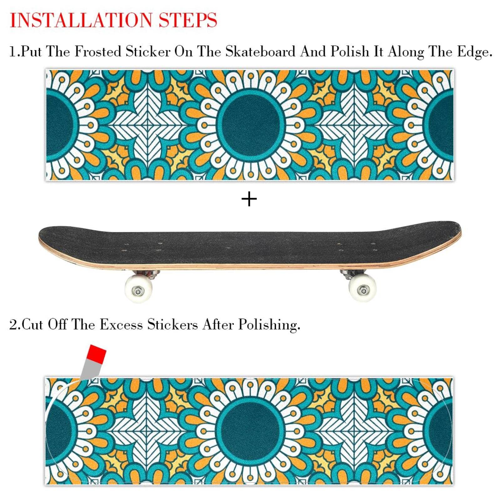 Mandala-Grün, 2 Stück Skateboard-Griptape Bogen Schleifpapier Longboard Aufkleber Roller Deck Sandpapier