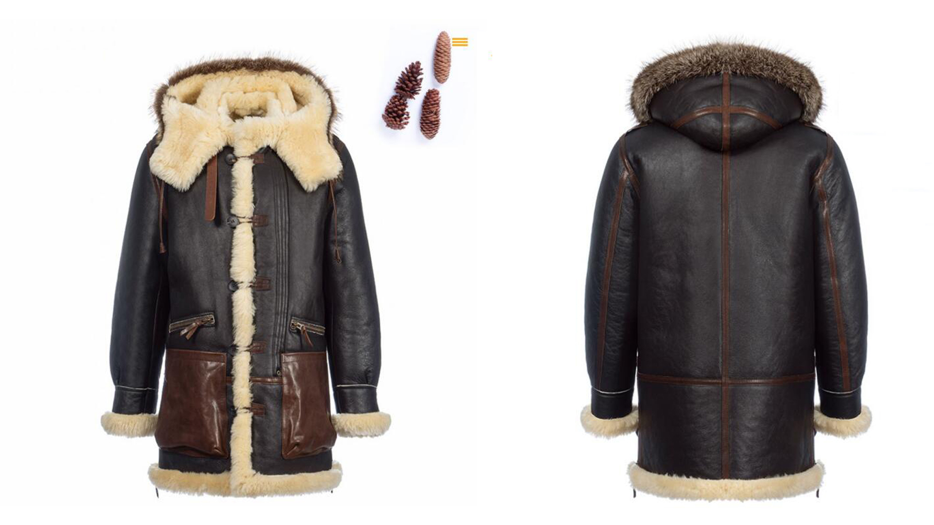 Denny&Dora Men's Shearling Jacket Hood Thick Warm Winter Sheepskin