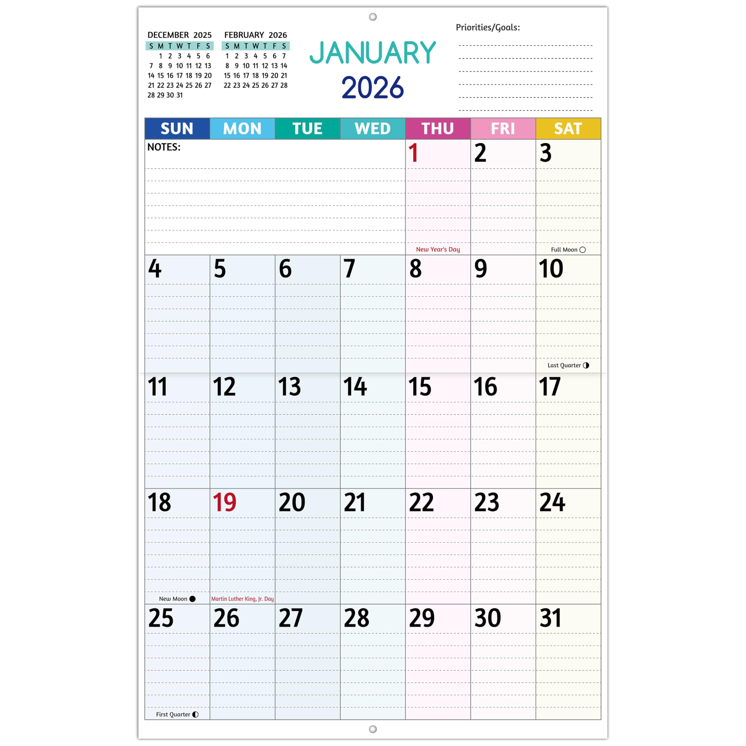 2026 Wall Calendar - Large Print Calendar 2026, 12 Monthly Calendar, Jan. 2026 - Dec. 2026, 14.6 x 22.8 In (Open), 2026 Calendar with Big Numbers, Large Grid, Notes, Moon Phases, Great for Planning