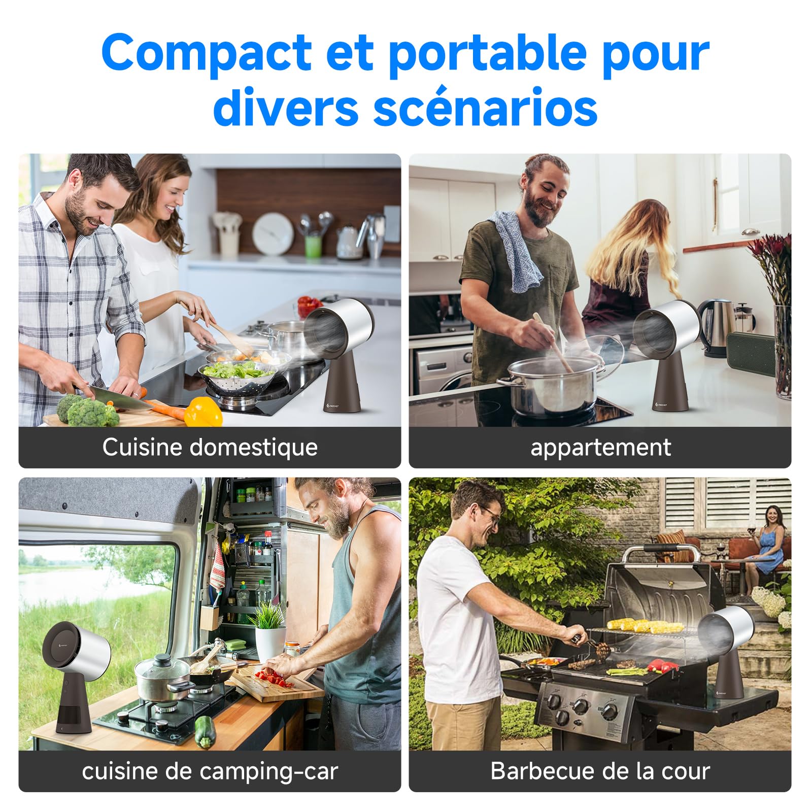 AMZCHEF Hotte Aspirante Portable, Sans installation Hotte Portable avec Ventilateur à 3 Vitesses, Faible Bruit, Aspiration de 120m³/h, Ventilateur de Cuisine Pour Barbecue Intérieur, Hot Pot, Marron