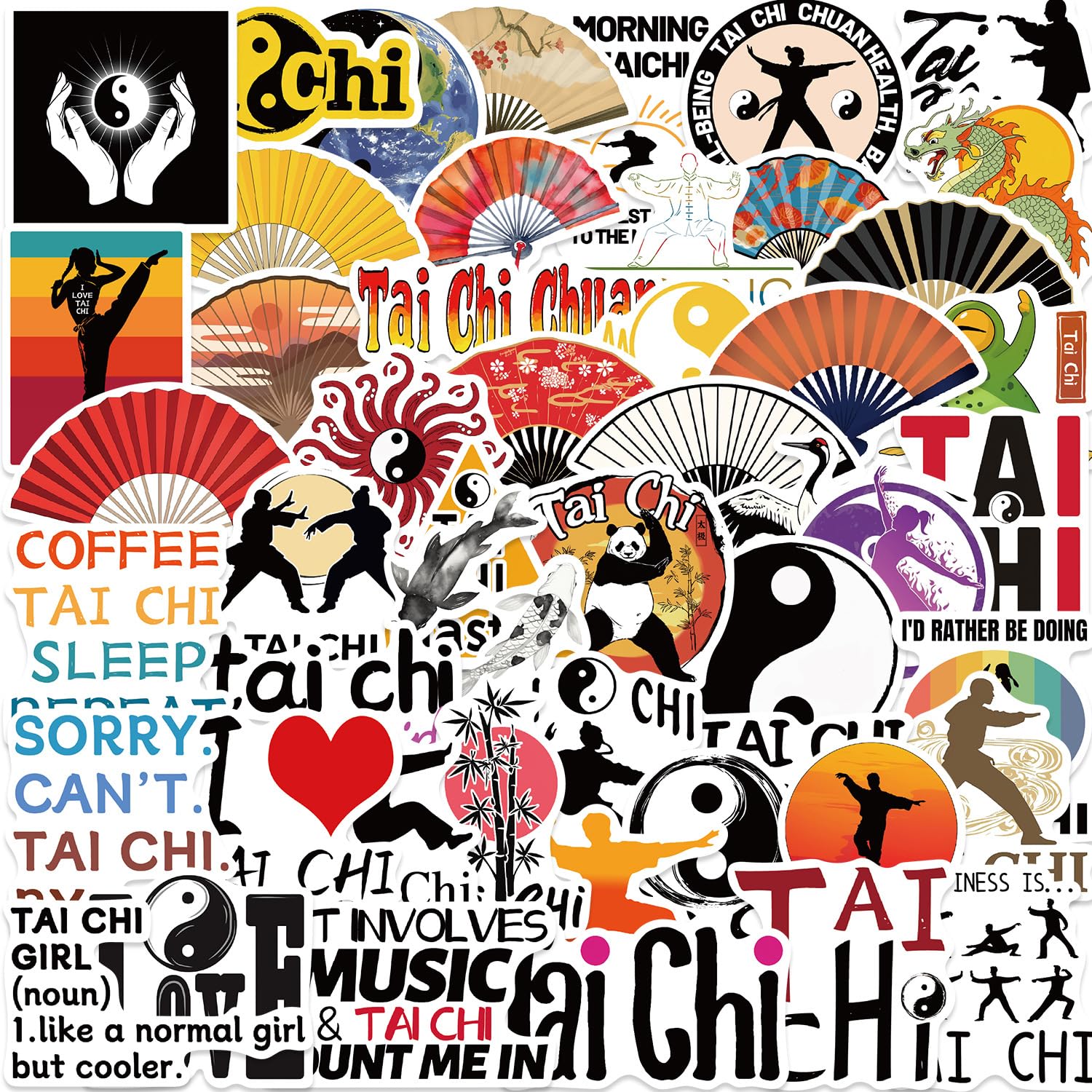 Lylsdsb Tai Chi Culture 50Pcs Tai Chi Stickers Yin Yang Zen Vinyl Decals For Laptops Skateboards Luggage Helmets Bikes And Phones Fans Lovers And Wellness Vibe Enthusiasts