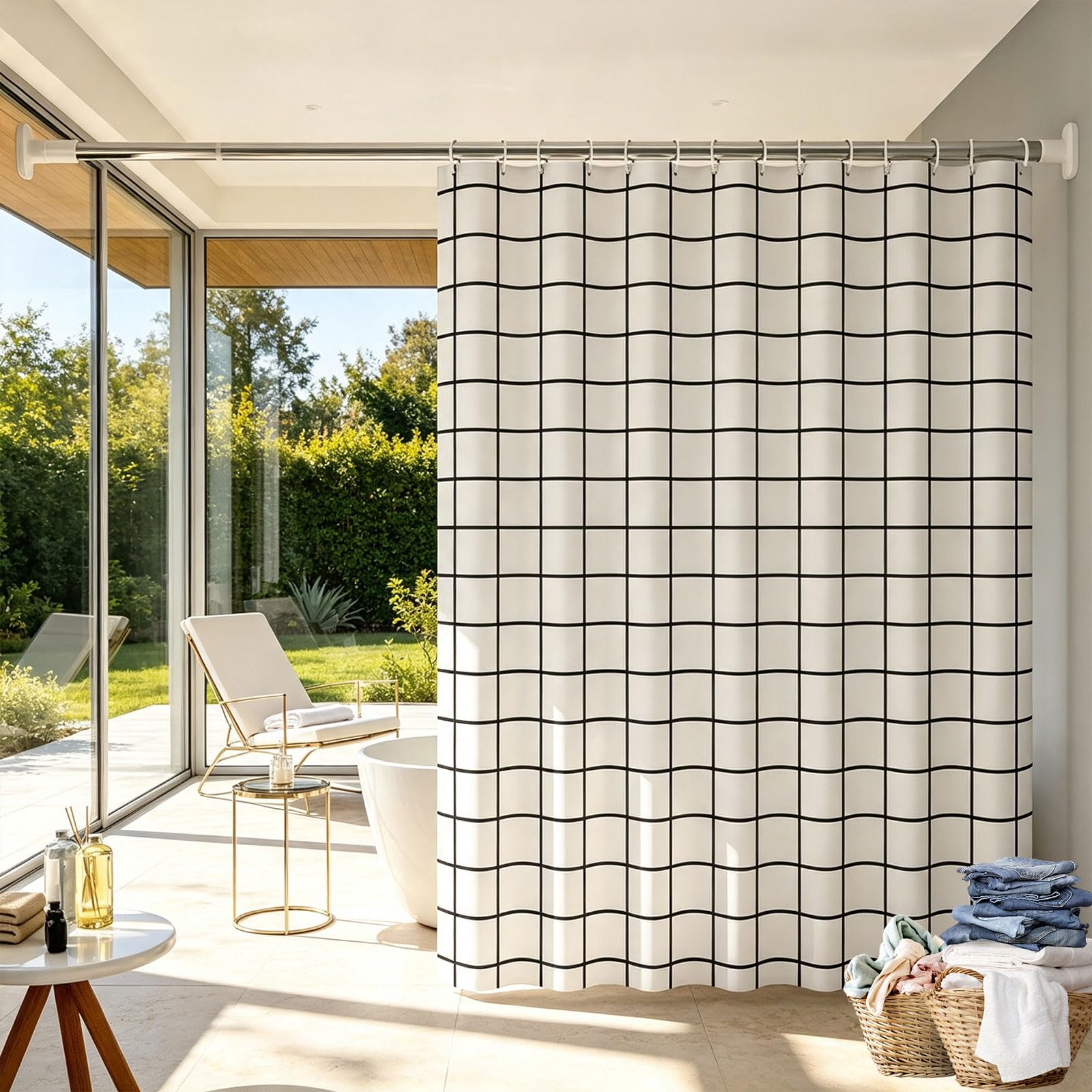 Liunadm Trellis Shower Curtain 115 X 180 Cm Mould Proof Mildew Resistant, Waterproof Bathroom Curtain With Hooks, Weighted Hem For Bathroom,