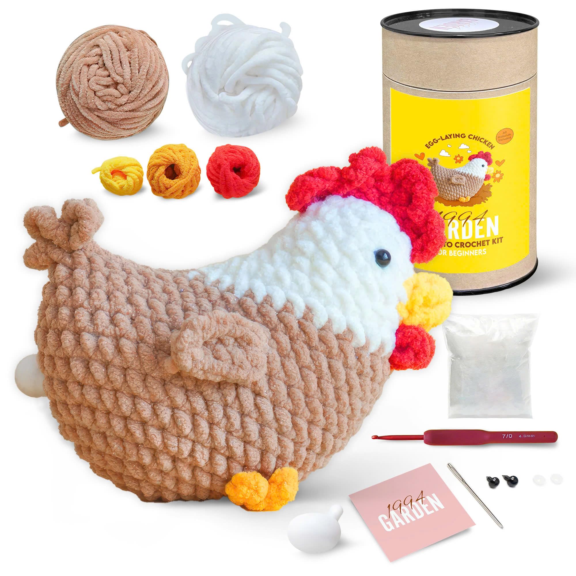 365CUSGIFTS Egg Laying Chicken Crochet Kit for Beginners – DIY Animal Set with Movable Joints; Step-by-Step Video Tutorials; Gift for Adults & Kids