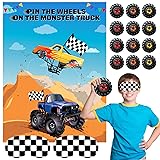 ASTARON Pin The Tail Games Pin The Wheels on The Truck Party Game with 30 Tyres Stickers for Car Theme Birthday Party Supplies, Boys Party Baby Shower Background Christmas Party Gifts Favors