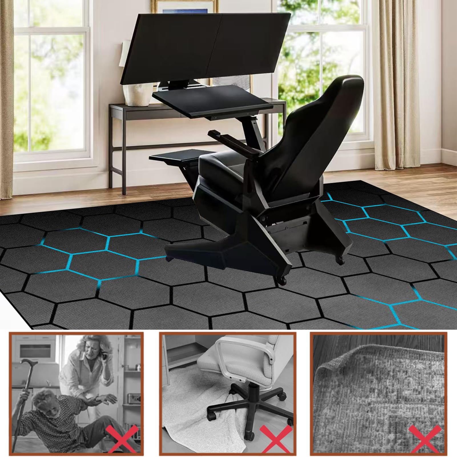 Tappetino Protettivo per Pavimenti Duri, Tappeto Sedia Gaming, Tappeto per Sedia con Ruote, Ufficio Protettore del Pavimento, Tappeto Salvapavimento Protezione Parquet e Pavimenti Duri 90 x 120 cm