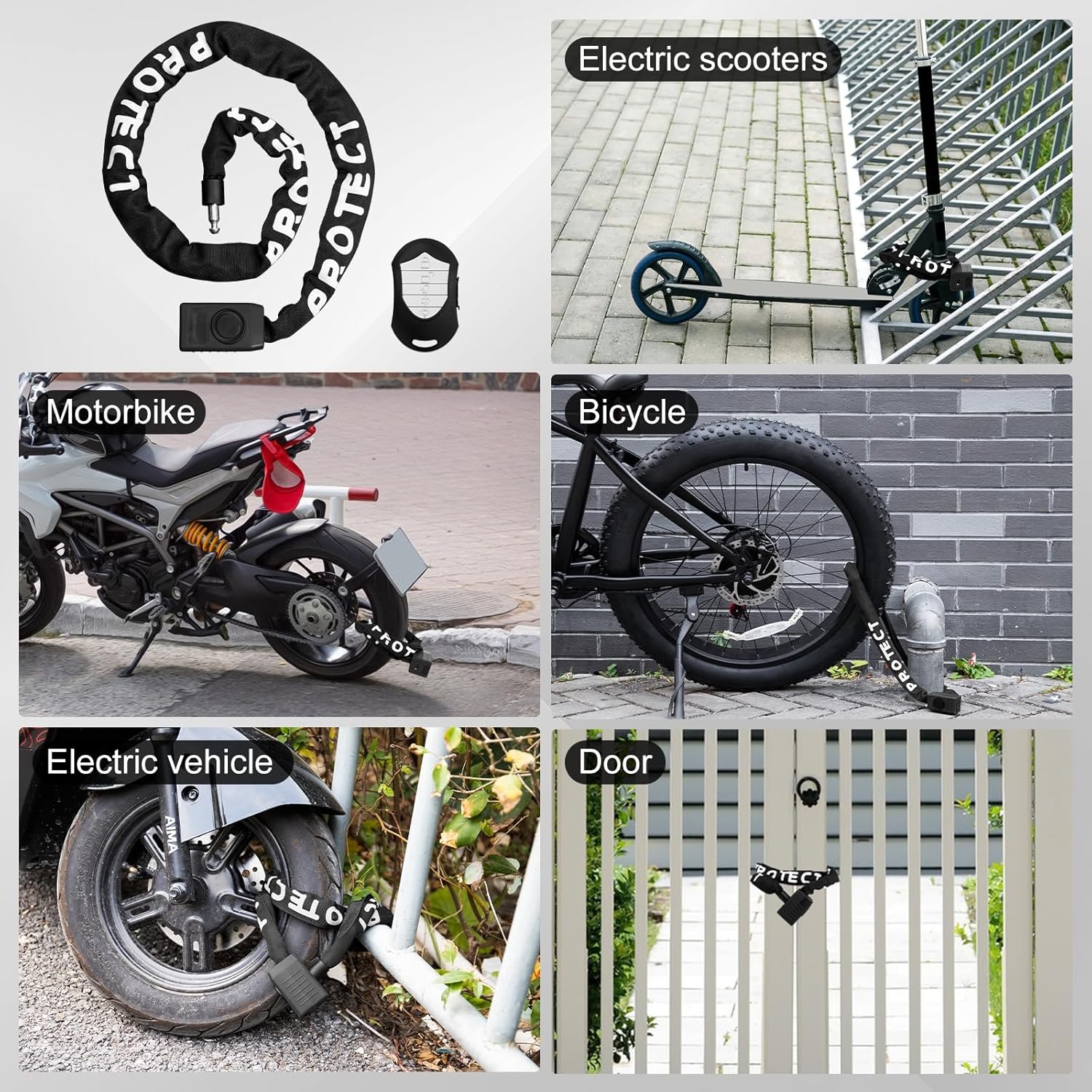 4Ft Bike Chain Lock with Alarm - 8mm Security Heavy Duty Bike Chain Lock with Keys,110dB Anti-Theft Alarm with Remote Control,Rechargeable Waterproof Bike Lock for Bicycle,Scooter,Motorcycle