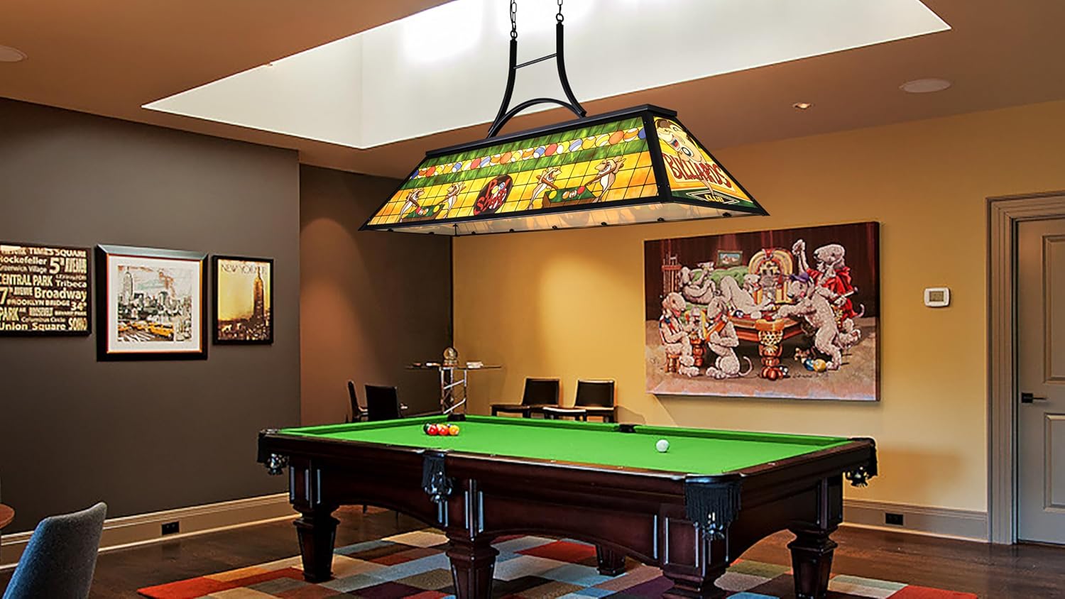 TOCHIC Pool Table Light, 60" Rustic Billiards Light Fixtures 5-Light with Tiffany-Style Shark Shade Vintage Chandelier Hanging Over Pool Table Game Room Man Cave Club Dining Room Kitchen Island
