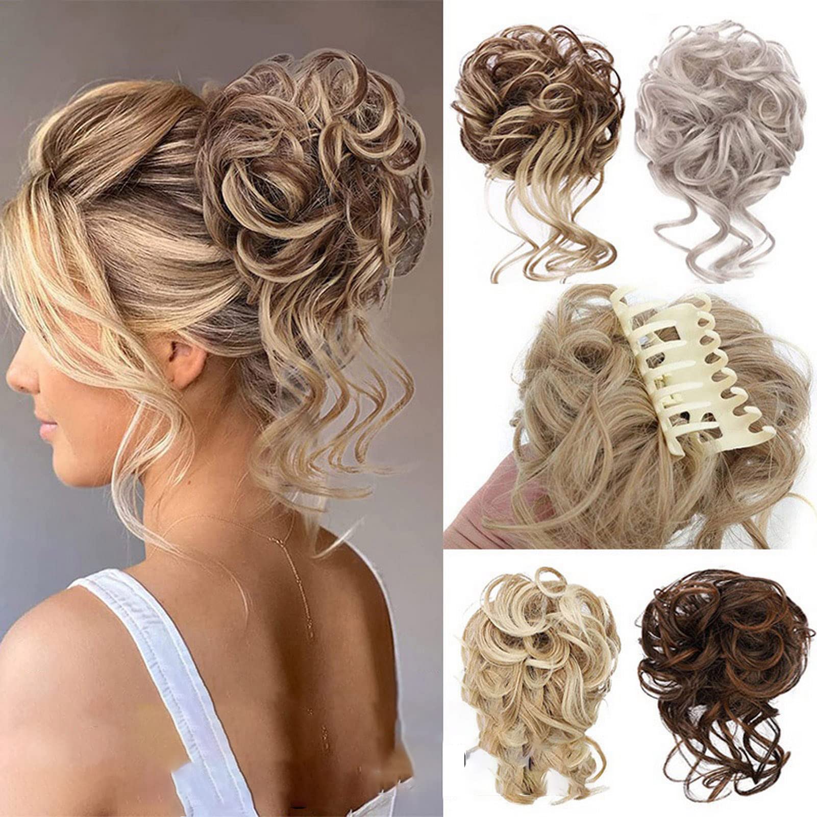 FaringotoTousled Updo,Messy Bun Hair Piece,Hair Topper in Human Hair,Wig Band, 12H24+4503+24+2 30