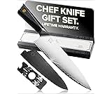 Tsuko Chef Knife Four Stage Sharpener & Wooden Sheath - 8 Inch Professional Japanese Style Kitchen Knives Set, Sharp Gyuto Knife, Vegetable, Meat, Chopping Knife, Sharp Kitchen Knife Single for Chefs