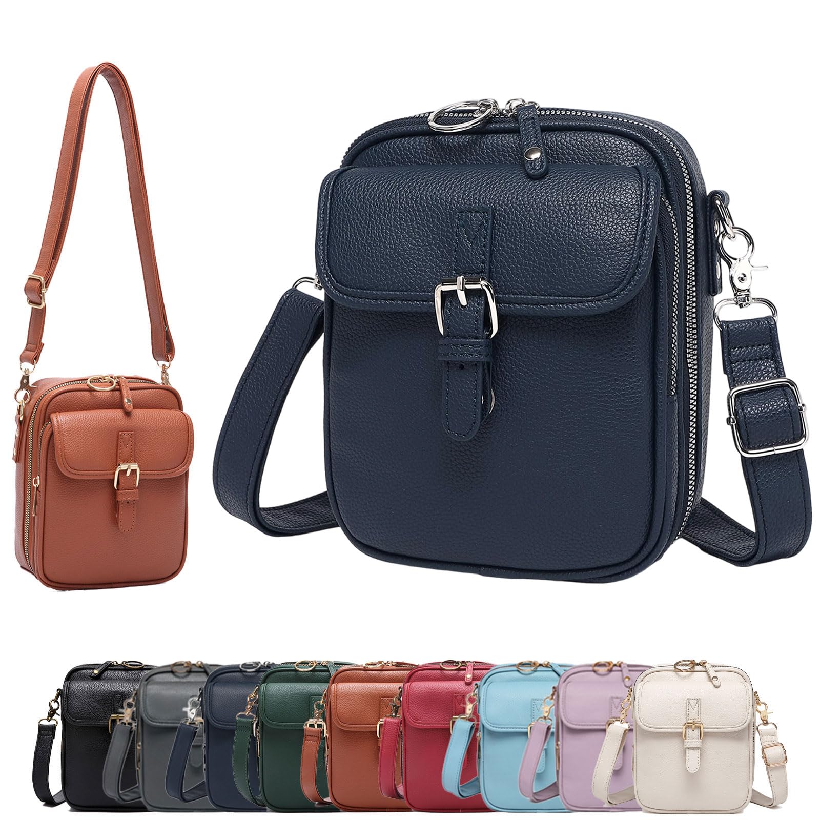 Jiexily Leather Crossbody Bag for Women, 2025 New Double Layer Large Capacity Messenger Bag, Anti Theft Purse Shoulder Bag