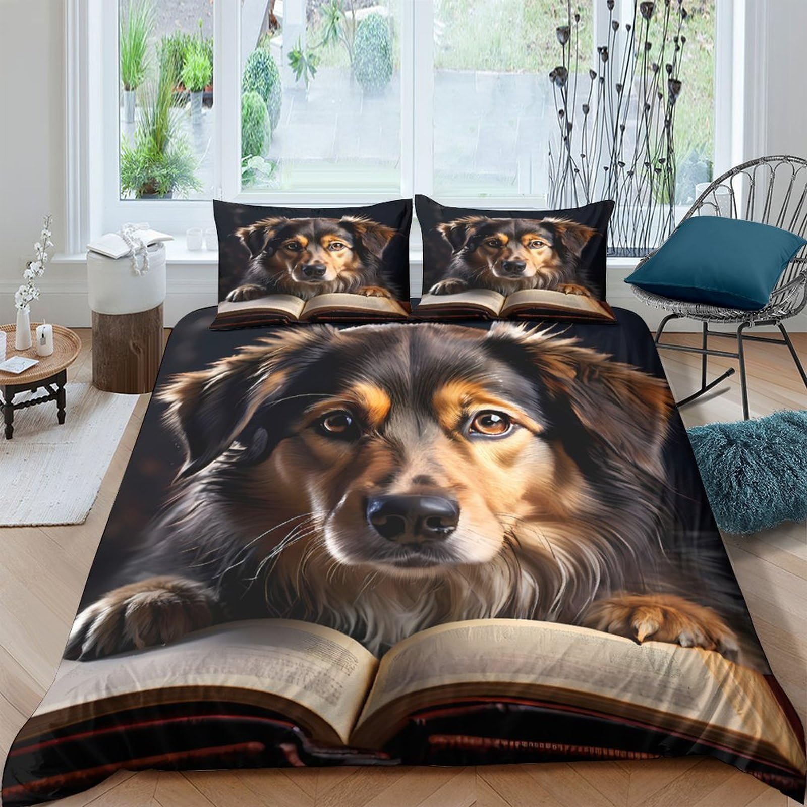 Ctjqhvkz Style-7 3D Printed Dog Reading Book Fitted Sheet Microfiber Soft Non Slip Bed Cover For Bedroom Guest Room Decor Single（135X200cm）