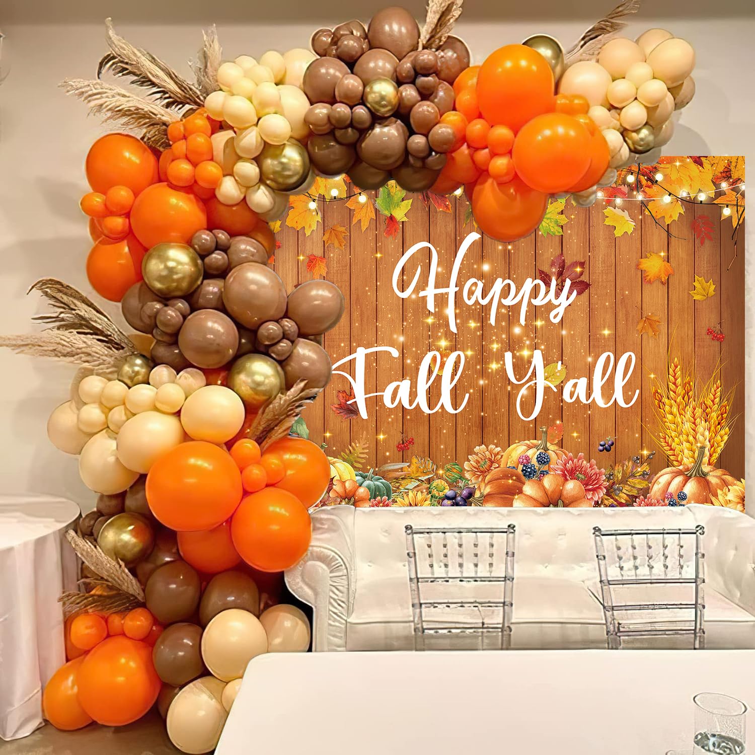 Happy Fall Y'all Backdrop 8x6FT Autumn Party Decoration Rustic Wooden Pumpkins