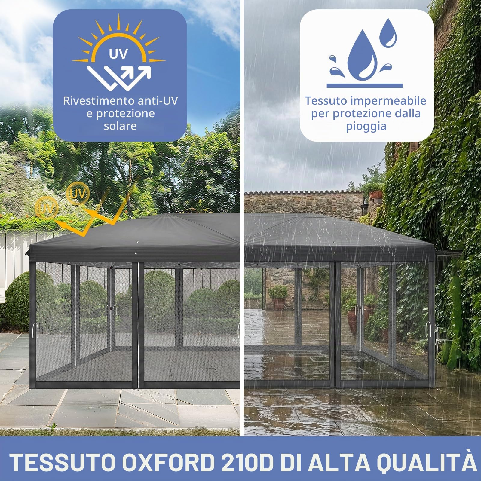 LEADZM Gazebo pieghevole, 3 x 6 m, impermeabile, protezione UV 50+, regolabile in altezza con 6 zanzariere, stabile, ideale per giardino, terrazza, campeggio e uso commerciale, antracite