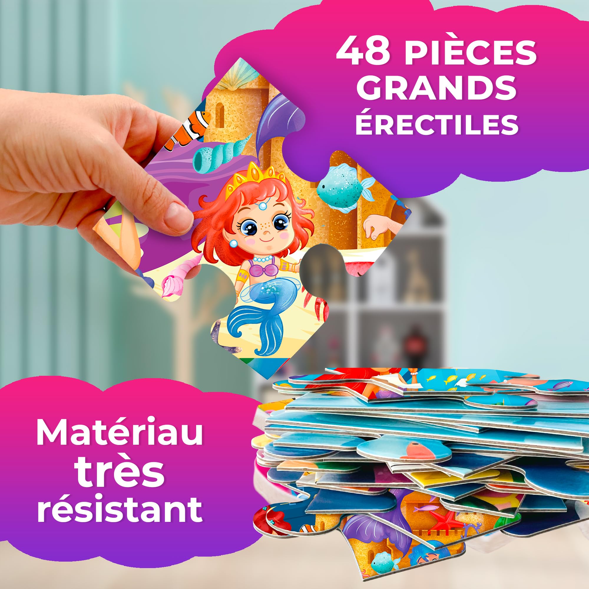 QUOKKA Puzzle Geant Enfant 3 4 Ans - 60x90 cm 48 Pièces Puzzle XXL de Sol Enfants 5 6 Ans - Grand Sirène Jouet pour Garçons et Filles - Educatif Cadeau