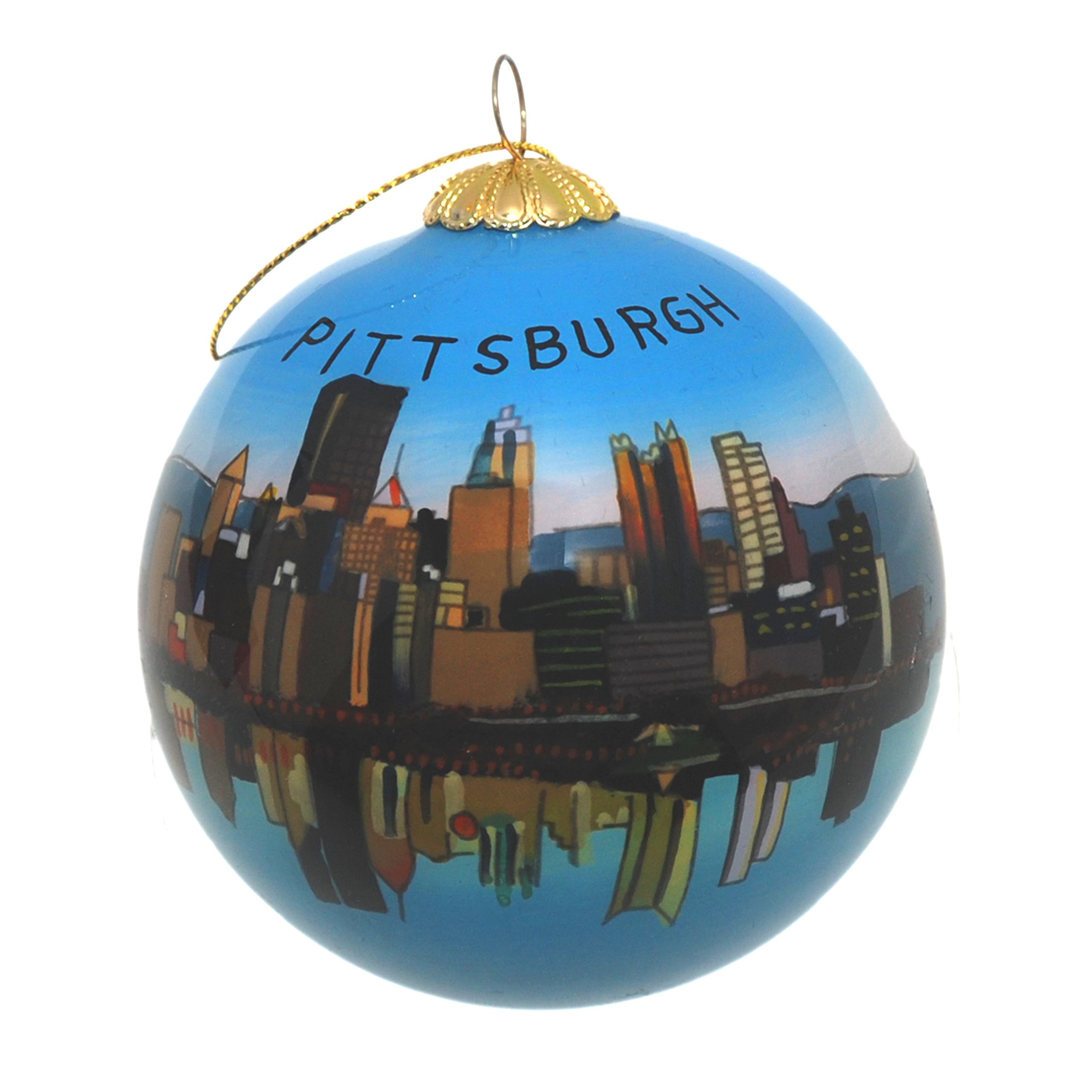 Redeo Ręcznie malowane szklane ozdoby świąteczne - Pittsburgh, panorama Pensylwanii